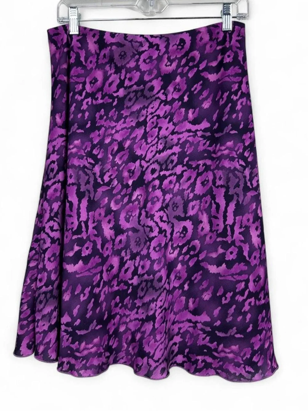 Purple leopard print polyester midi skirt